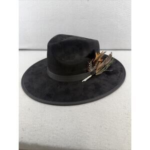 Summit Hats Black Wide Brim Fedora Hat Mens L Wool Felt Feather Band